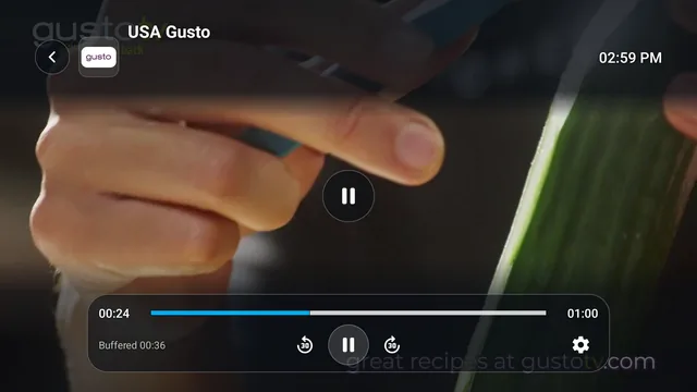 TV screen: see-through playback controls over a channel playing full screen.
